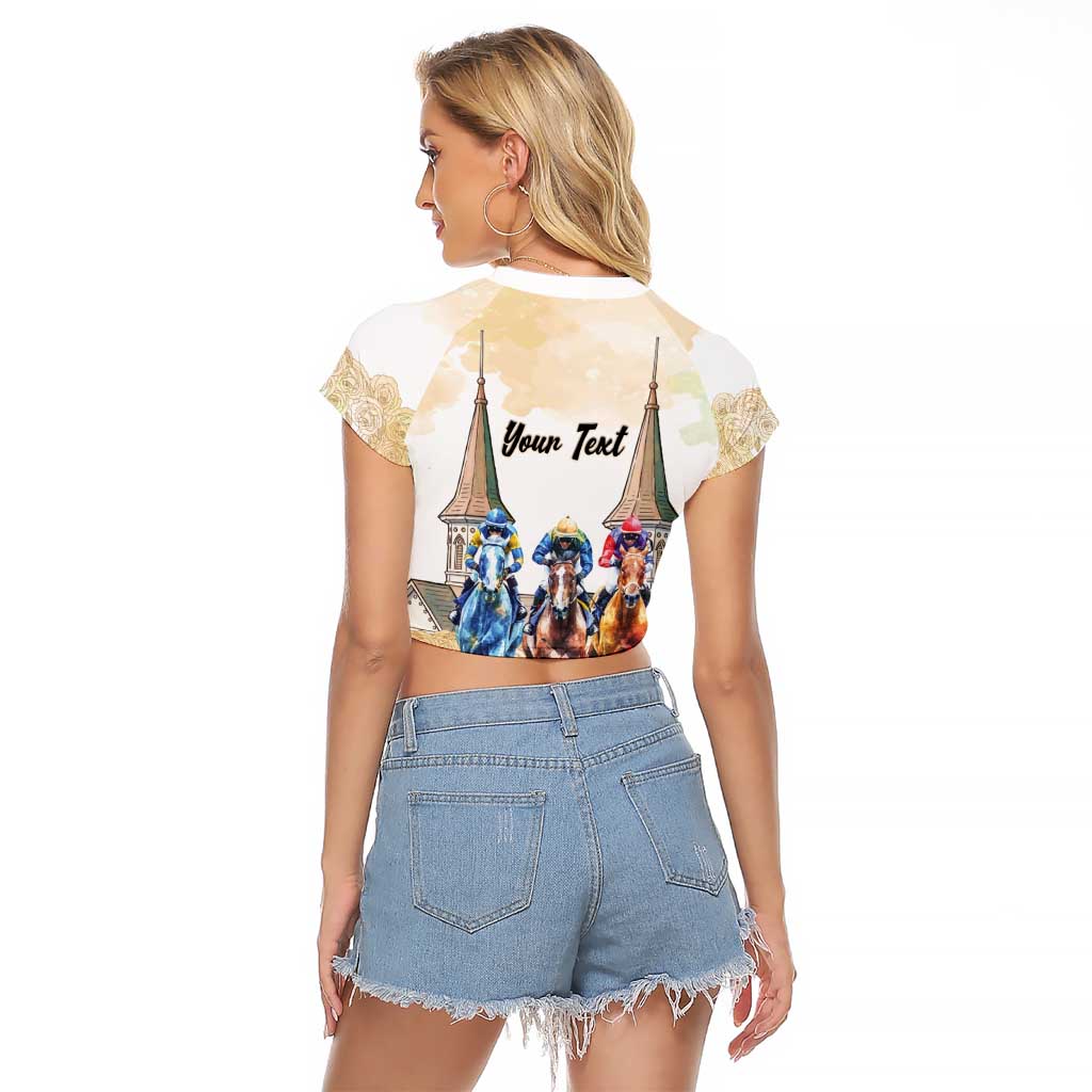 Kentucky Horse Racing Personalized Raglan Cropped T Shirt Churchill Downs Roses Pastel Yellow