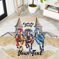 Kentucky Horse Racing Personalized Round Carpet Churchill Downs Roses Pastel Yellow