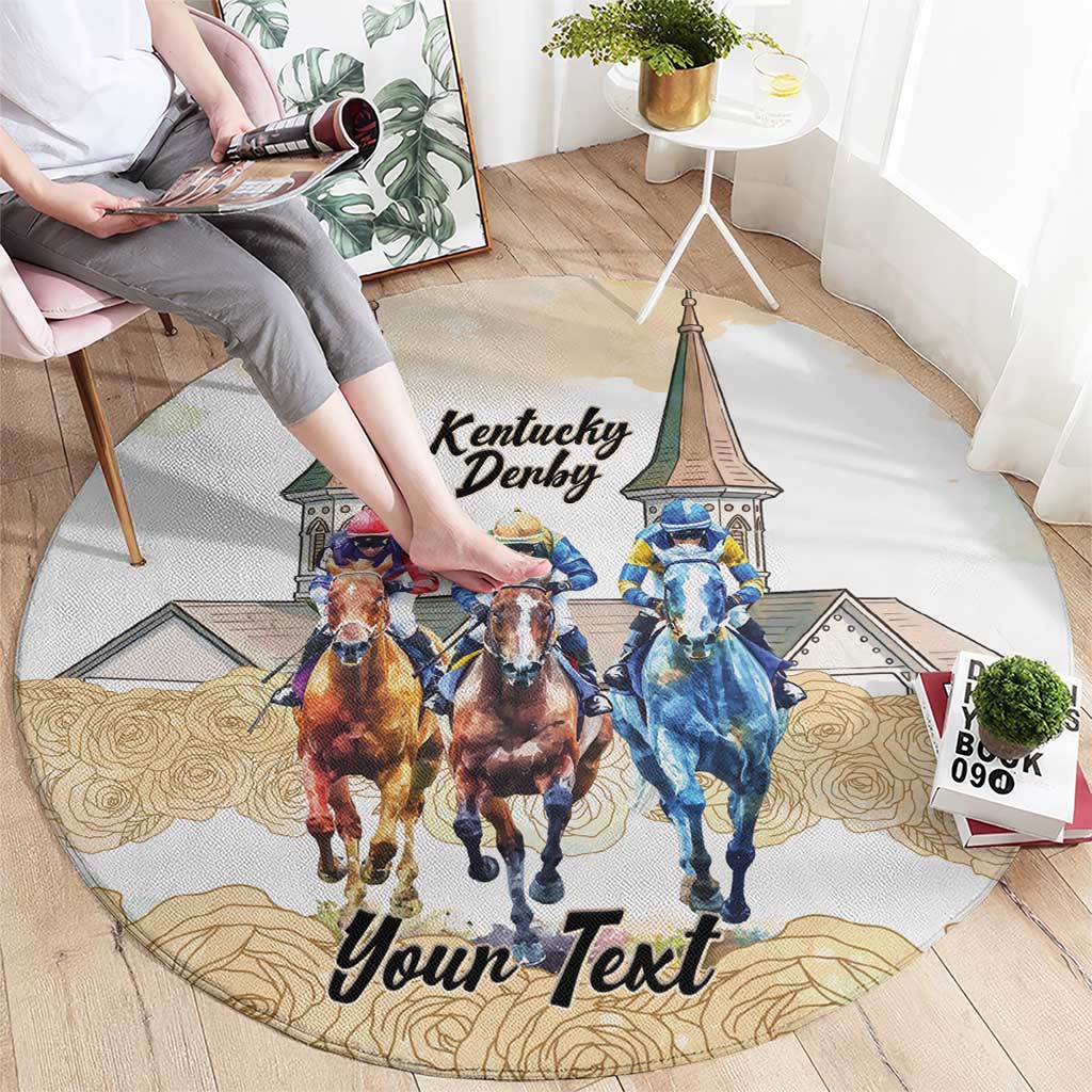 Kentucky Horse Racing Personalized Round Carpet Churchill Downs Roses Pastel Yellow