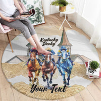 Kentucky Horse Racing Personalized Round Carpet Churchill Downs Roses Pastel Yellow
