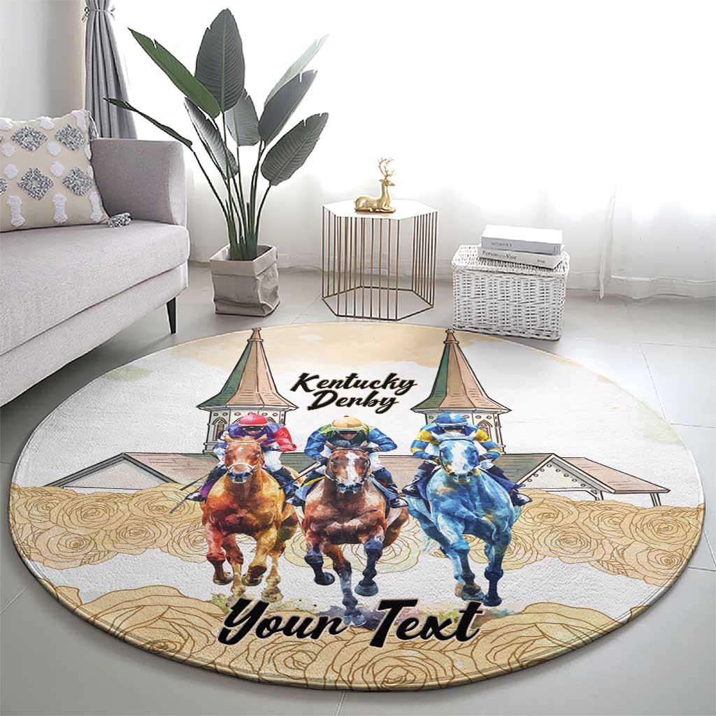 Kentucky Horse Racing Personalized Round Carpet Churchill Downs Roses Pastel Yellow