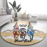 Kentucky Horse Racing Personalized Round Carpet Churchill Downs Roses Pastel Yellow