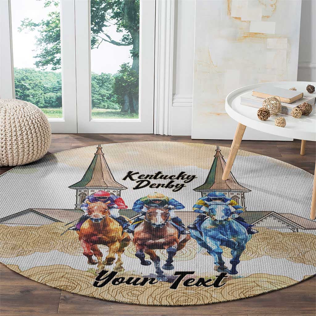 Kentucky Horse Racing Personalized Round Carpet Churchill Downs Roses Pastel Yellow
