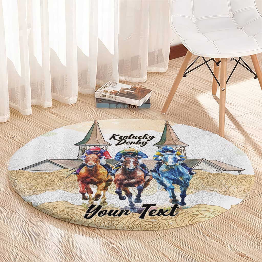 Kentucky Horse Racing Personalized Round Carpet Churchill Downs Roses Pastel Yellow