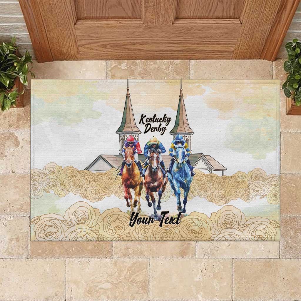 Kentucky Horse Racing Personalized Rubber Doormat Churchill Downs Roses Pastel Yellow