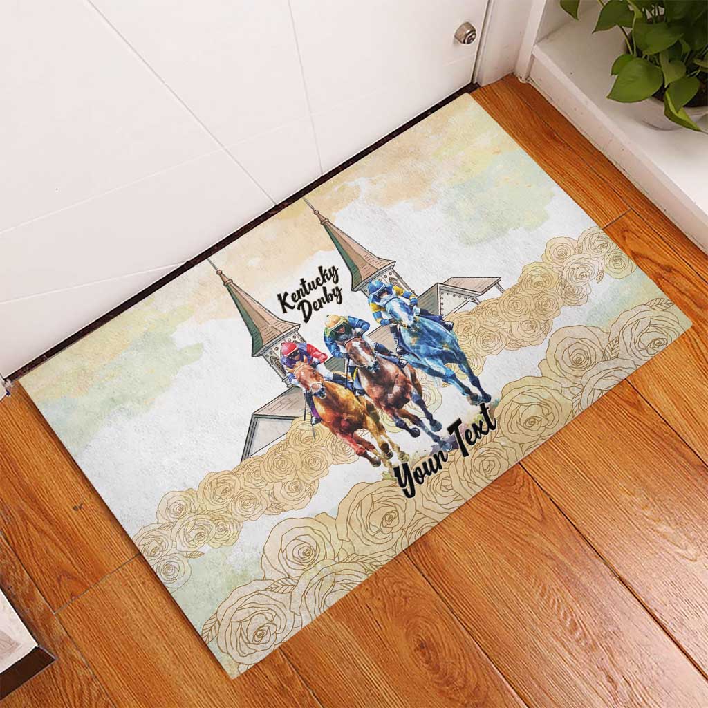 Kentucky Horse Racing Personalized Rubber Doormat Churchill Downs Roses Pastel Yellow
