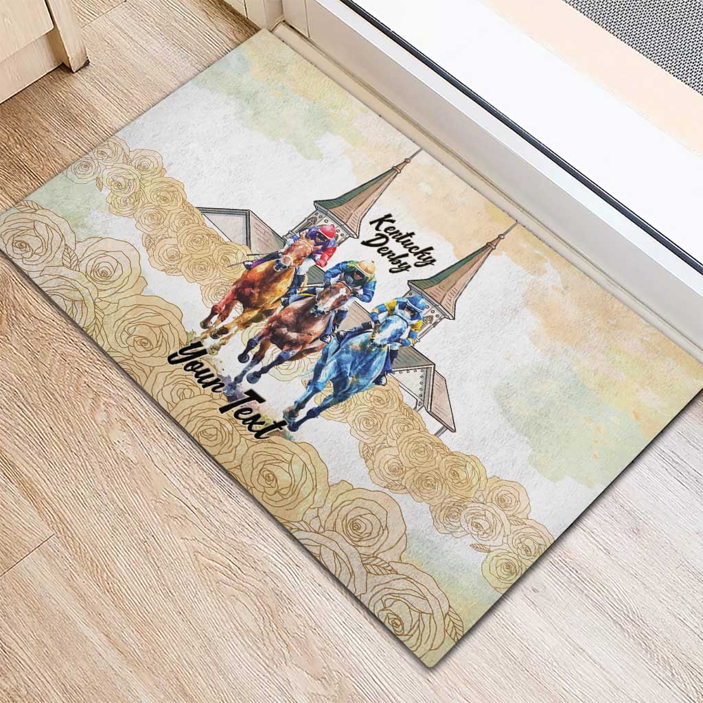 Kentucky Horse Racing Personalized Rubber Doormat Churchill Downs Roses Pastel Yellow