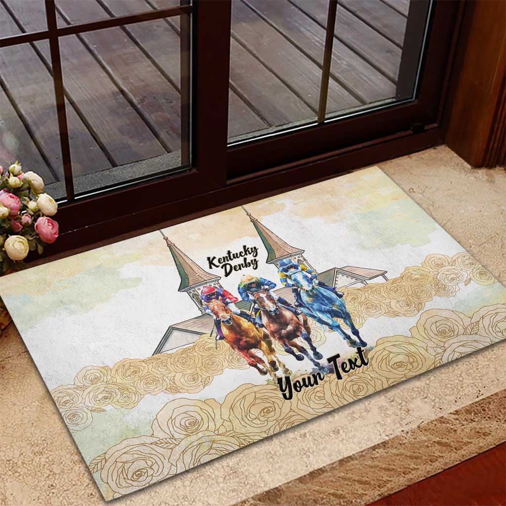 Kentucky Horse Racing Personalized Rubber Doormat Churchill Downs Roses Pastel Yellow