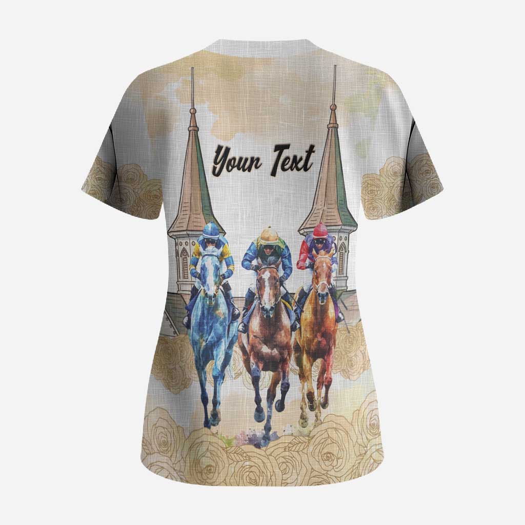 Kentucky Horse Racing Personalized Scrub Top Churchill Downs Roses Pastel Yellow