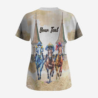 Kentucky Horse Racing Personalized Scrub Top Churchill Downs Roses Pastel Yellow