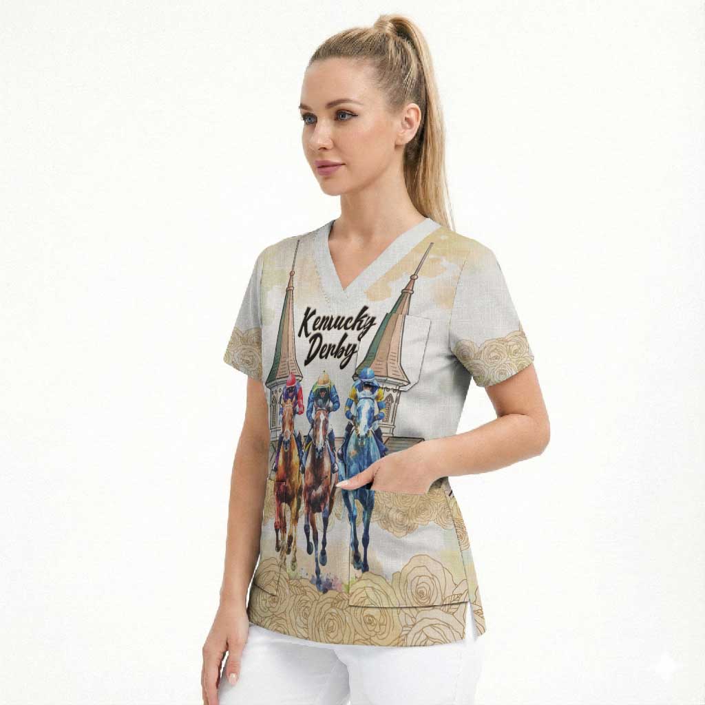 Kentucky Horse Racing Personalized Scrub Top Churchill Downs Roses Pastel Yellow