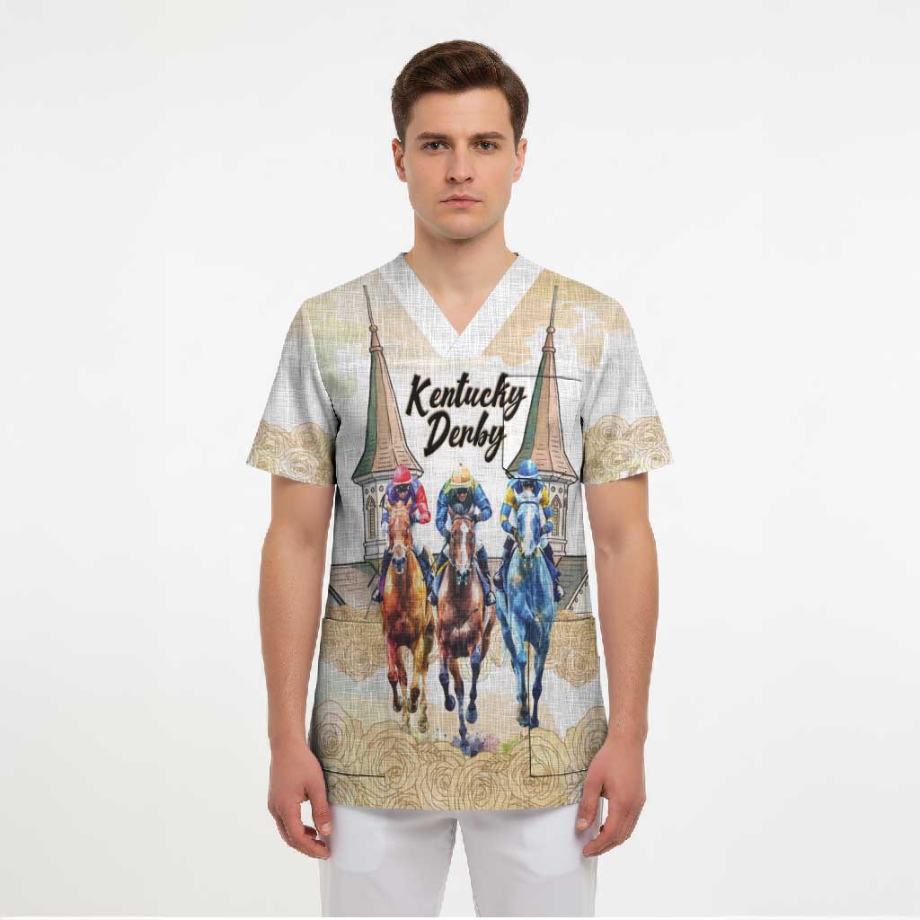 Kentucky Horse Racing Personalized Scrub Top Churchill Downs Roses Pastel Yellow