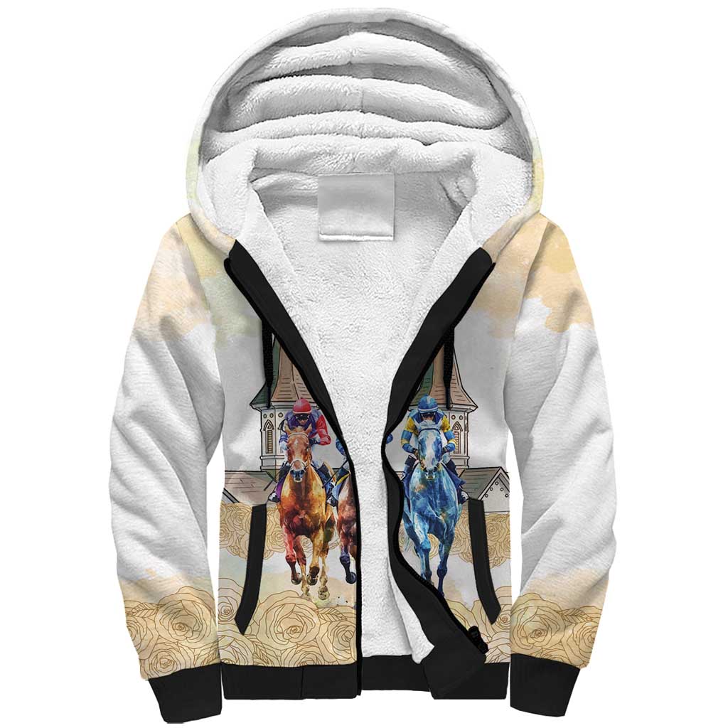 Kentucky Horse Racing Personalized Sherpa Hoodie Churchill Downs Roses Pastel Yellow