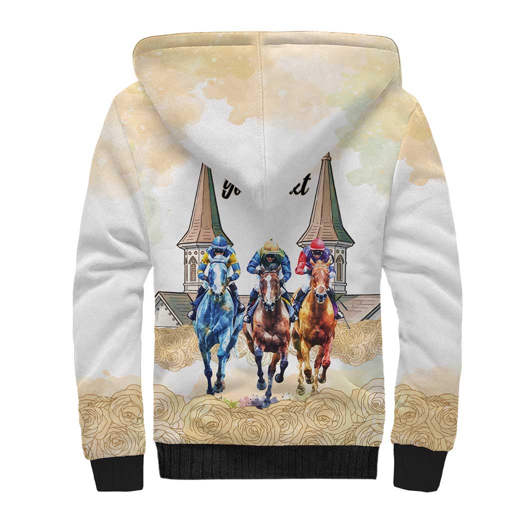 Kentucky Horse Racing Personalized Sherpa Hoodie Churchill Downs Roses Pastel Yellow