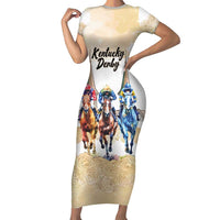 Kentucky Horse Racing Personalized Short Sleeve Bodycon Dress Churchill Downs Roses Pastel Yellow