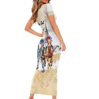 Kentucky Horse Racing Personalized Short Sleeve Bodycon Dress Churchill Downs Roses Pastel Yellow