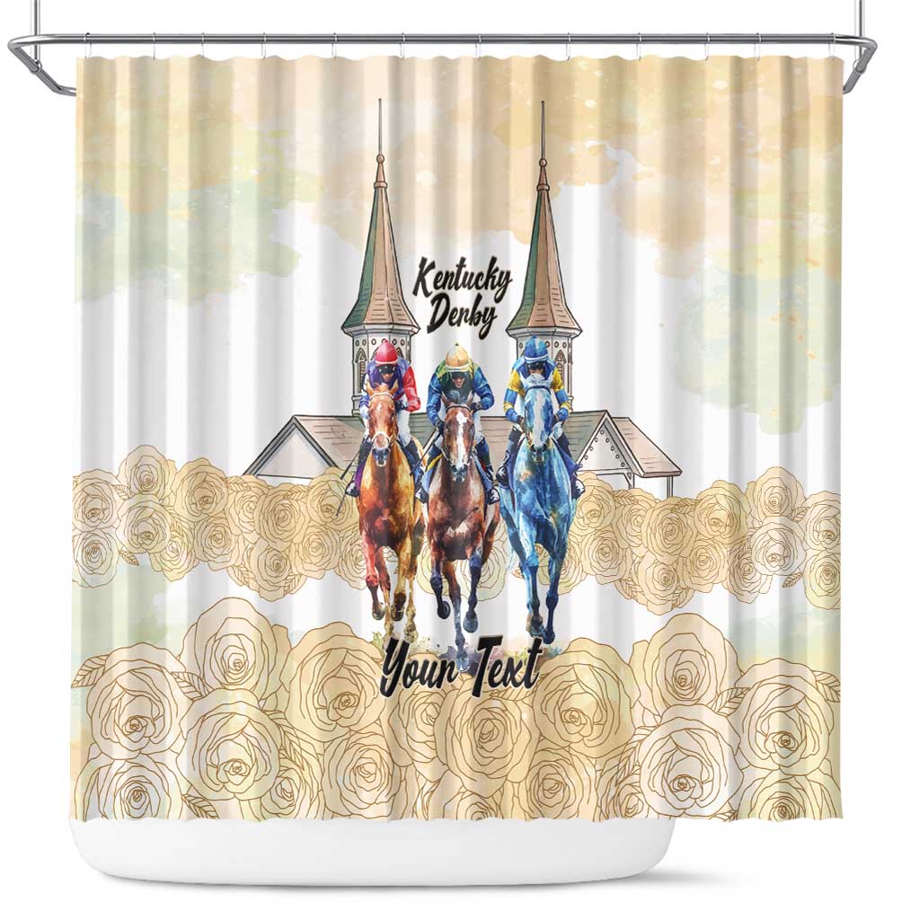 Kentucky Horse Racing Personalized Shower Curtain Churchill Downs Roses Pastel Yellow