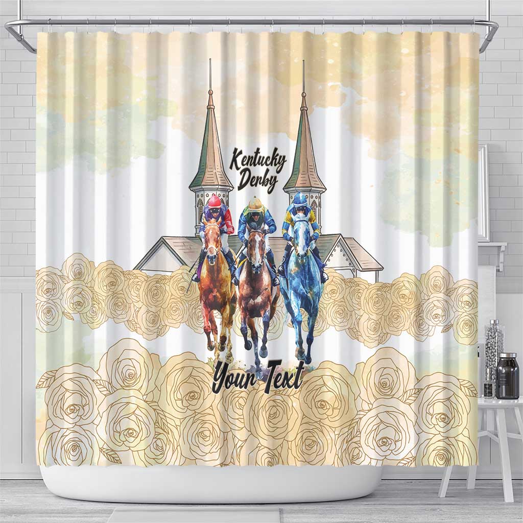 Kentucky Horse Racing Personalized Shower Curtain Churchill Downs Roses Pastel Yellow