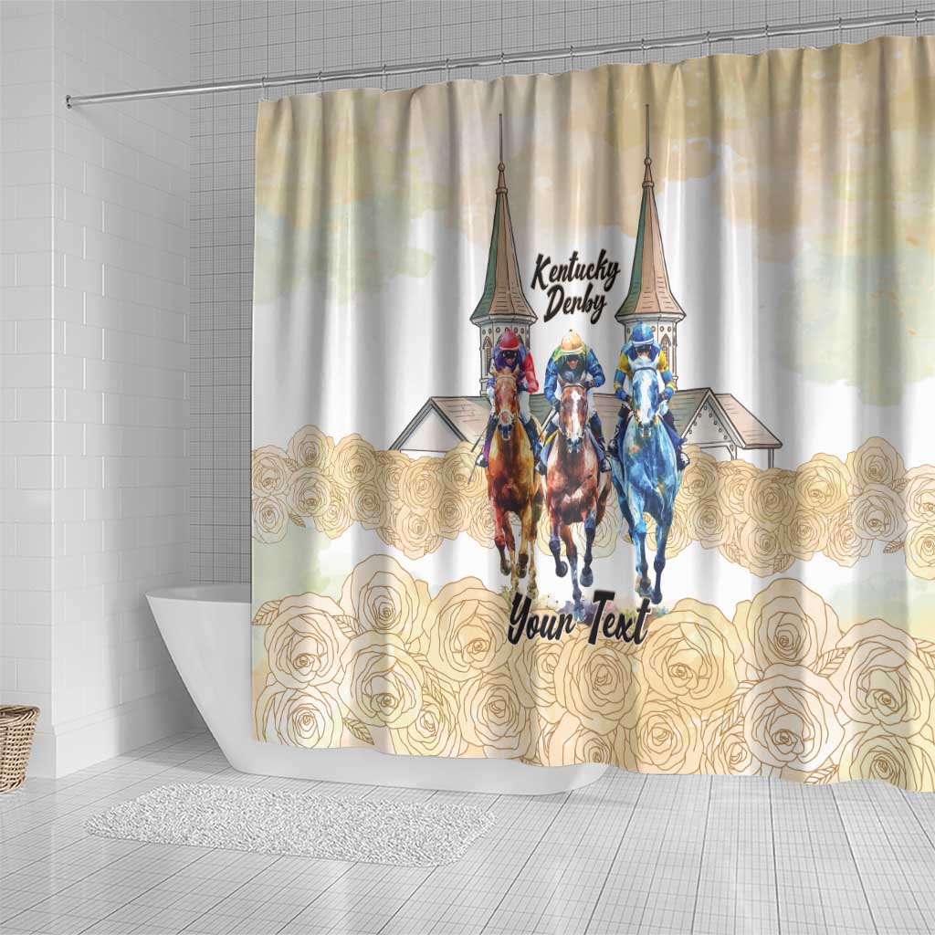 Kentucky Horse Racing Personalized Shower Curtain Churchill Downs Roses Pastel Yellow