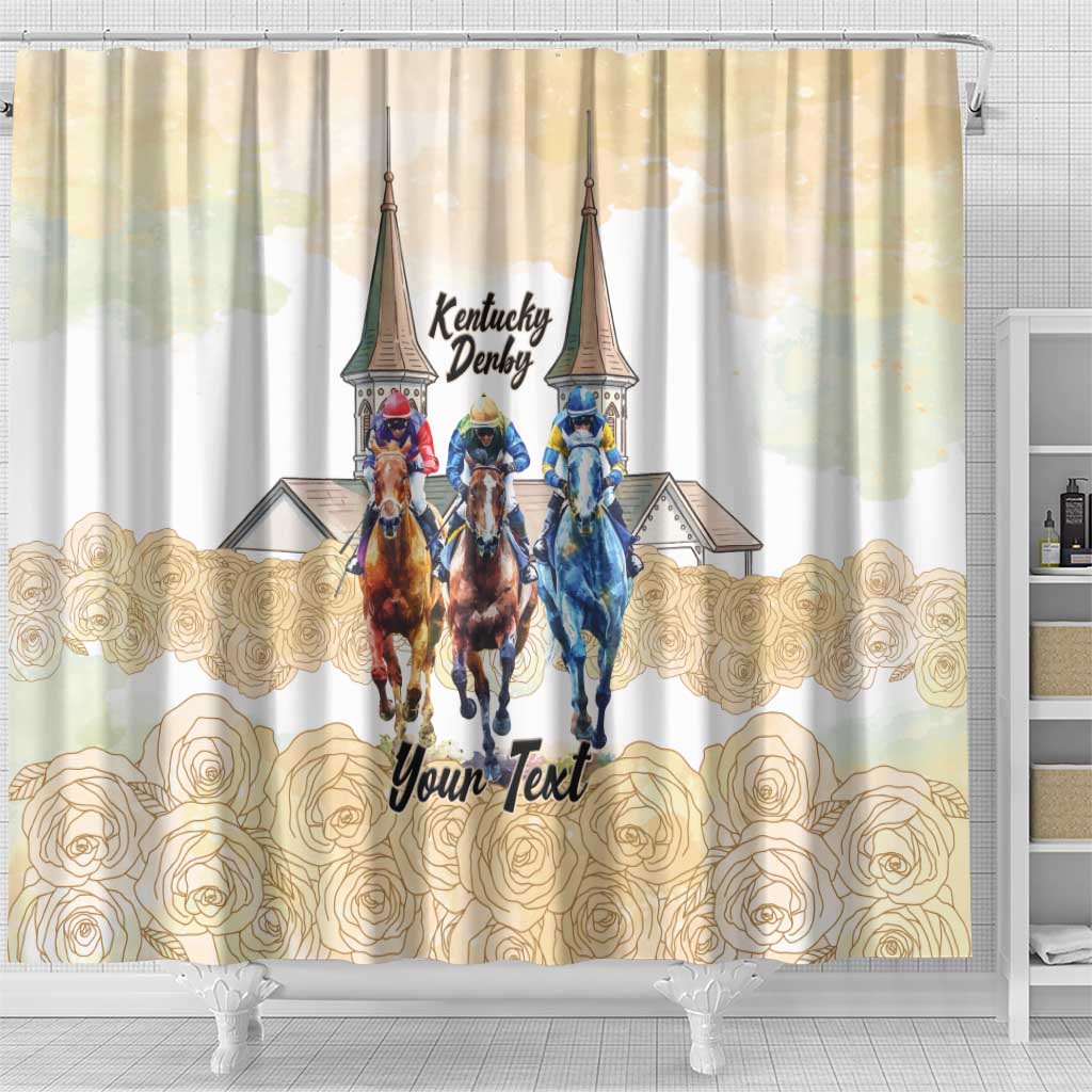Kentucky Horse Racing Personalized Shower Curtain Churchill Downs Roses Pastel Yellow