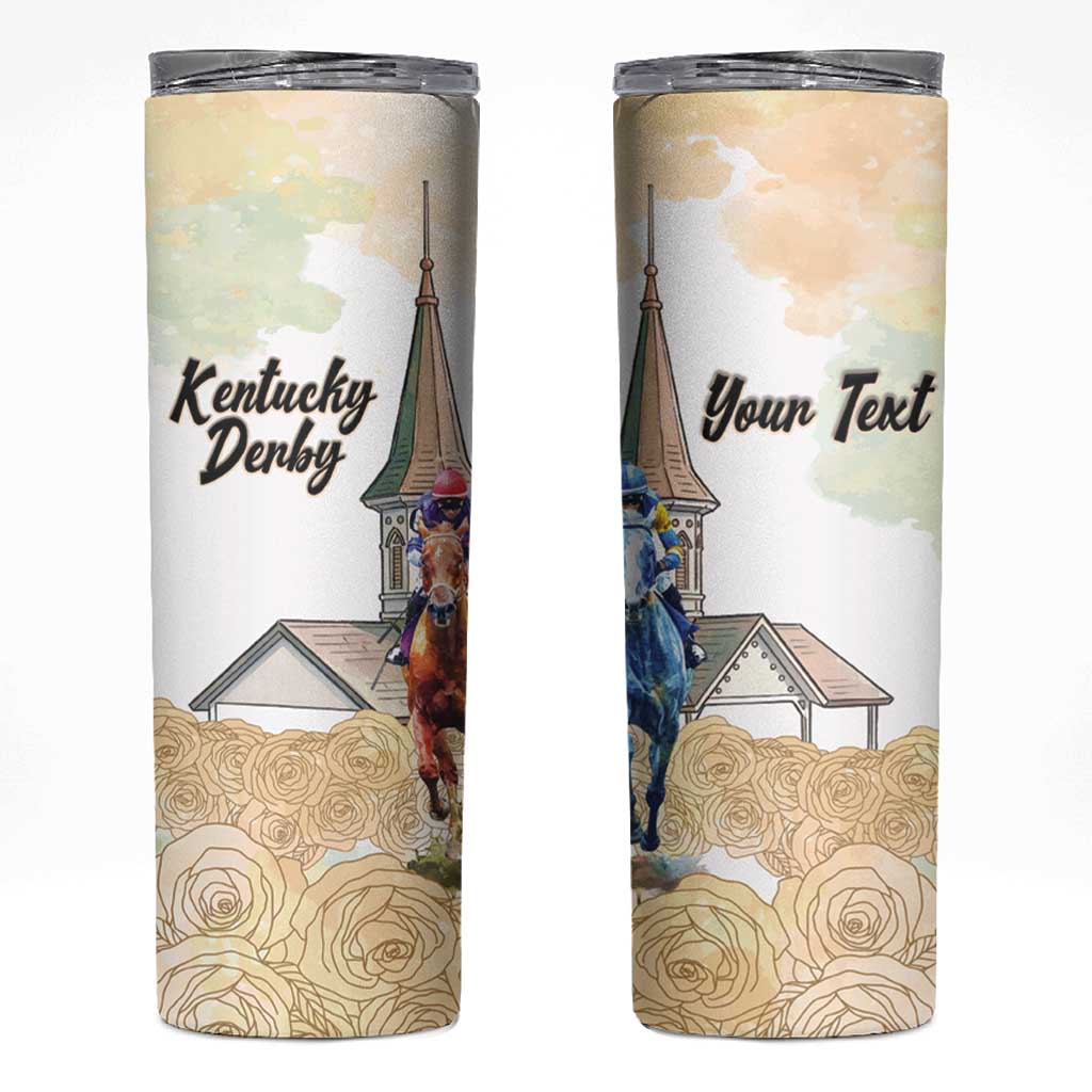 Kentucky Horse Racing Personalized Skinny Tumbler Churchill Downs Roses Pastel Yellow