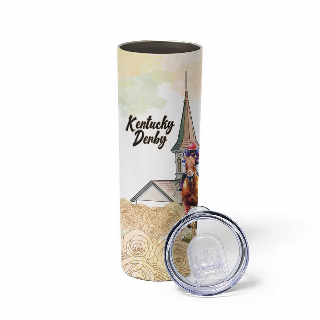 Kentucky Horse Racing Personalized Skinny Tumbler Churchill Downs Roses Pastel Yellow