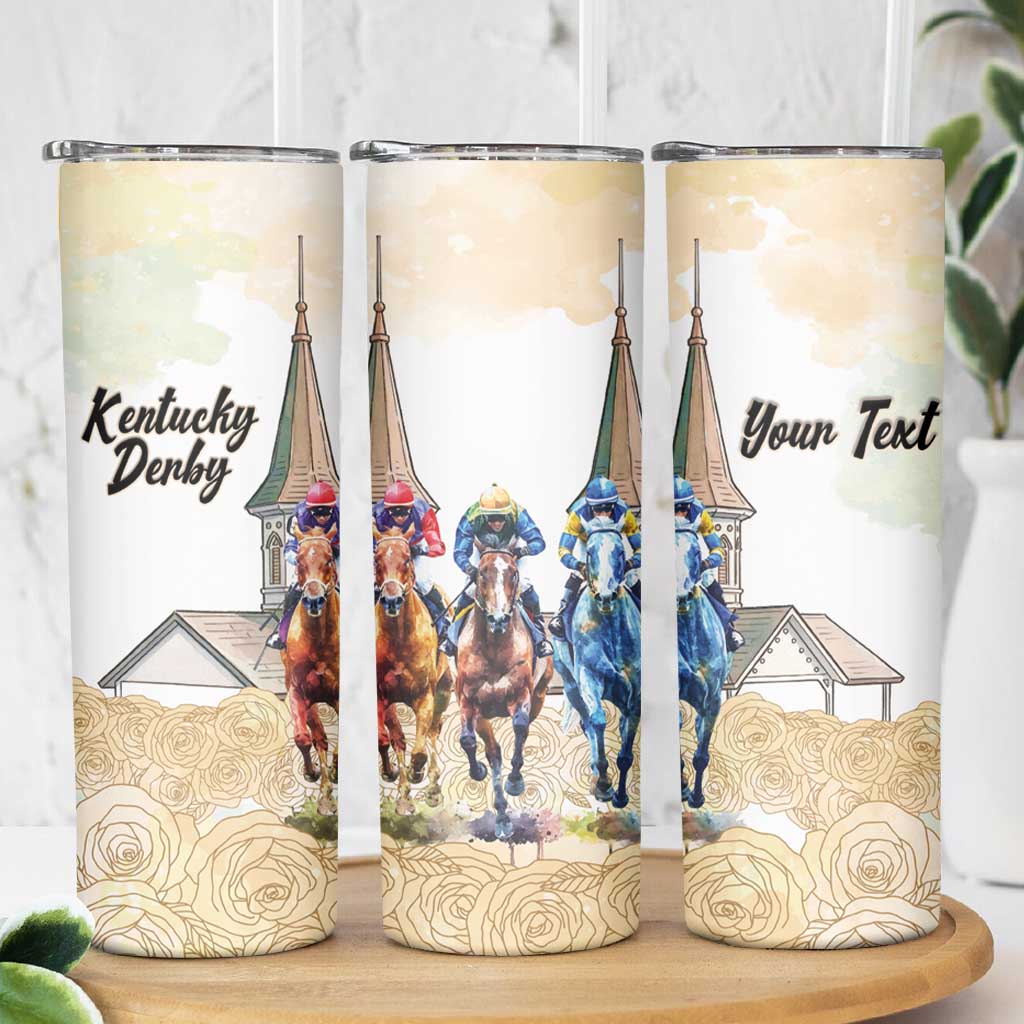 Kentucky Horse Racing Personalized Skinny Tumbler Churchill Downs Roses Pastel Yellow