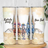 Kentucky Horse Racing Personalized Skinny Tumbler Churchill Downs Roses Pastel Yellow
