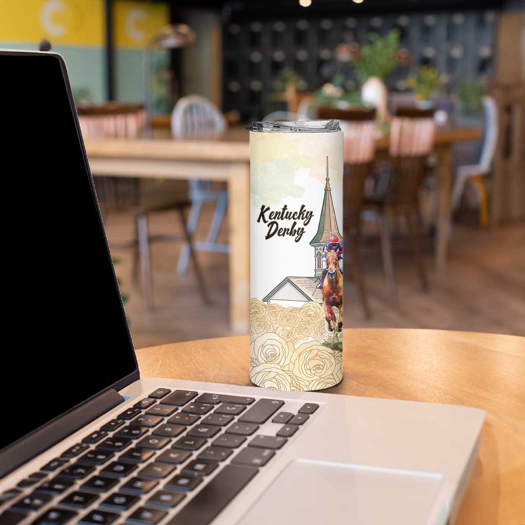 Kentucky Horse Racing Personalized Skinny Tumbler Churchill Downs Roses Pastel Yellow