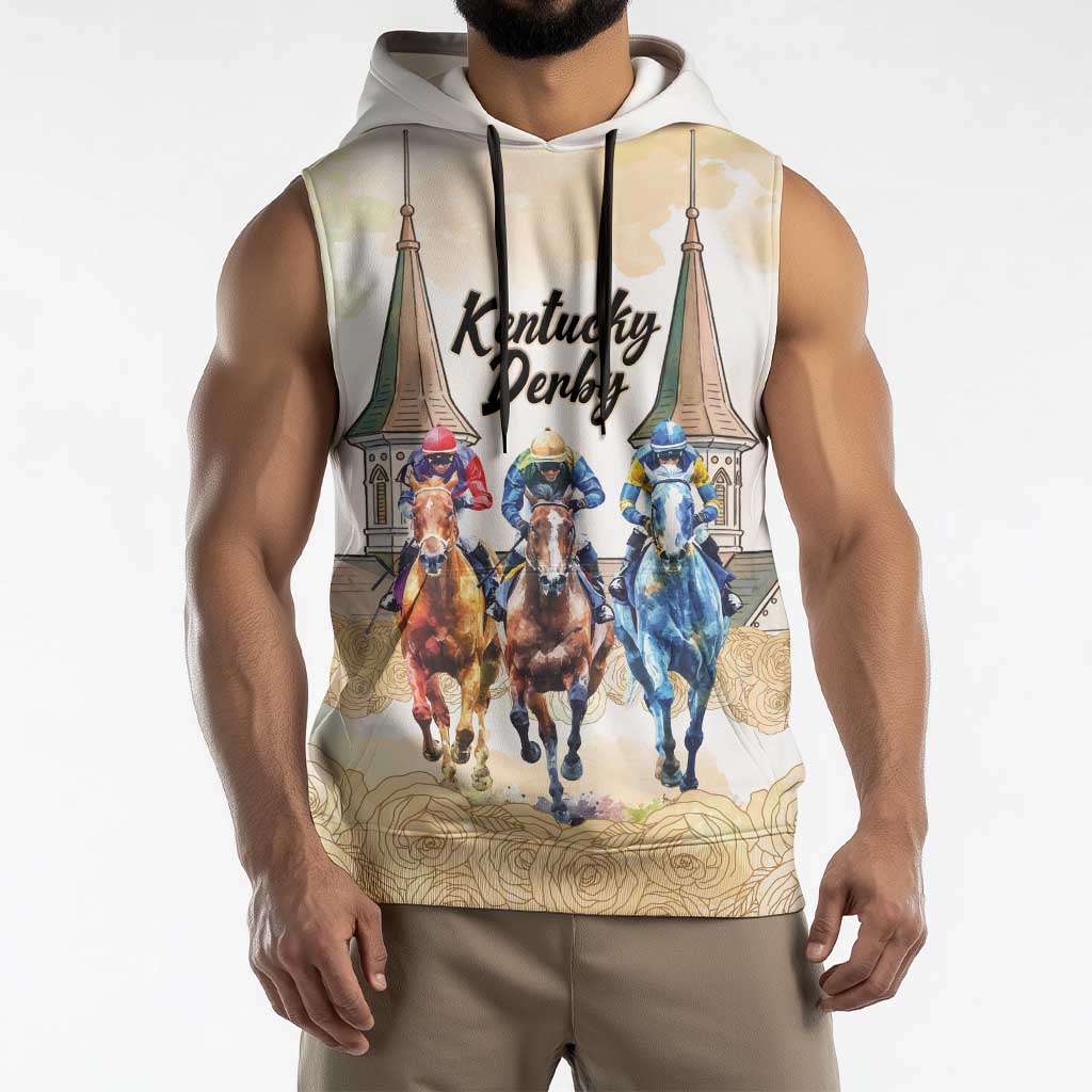 Kentucky Horse Racing Personalized Sleeveless Hoodie Churchill Downs Roses Pastel Yellow