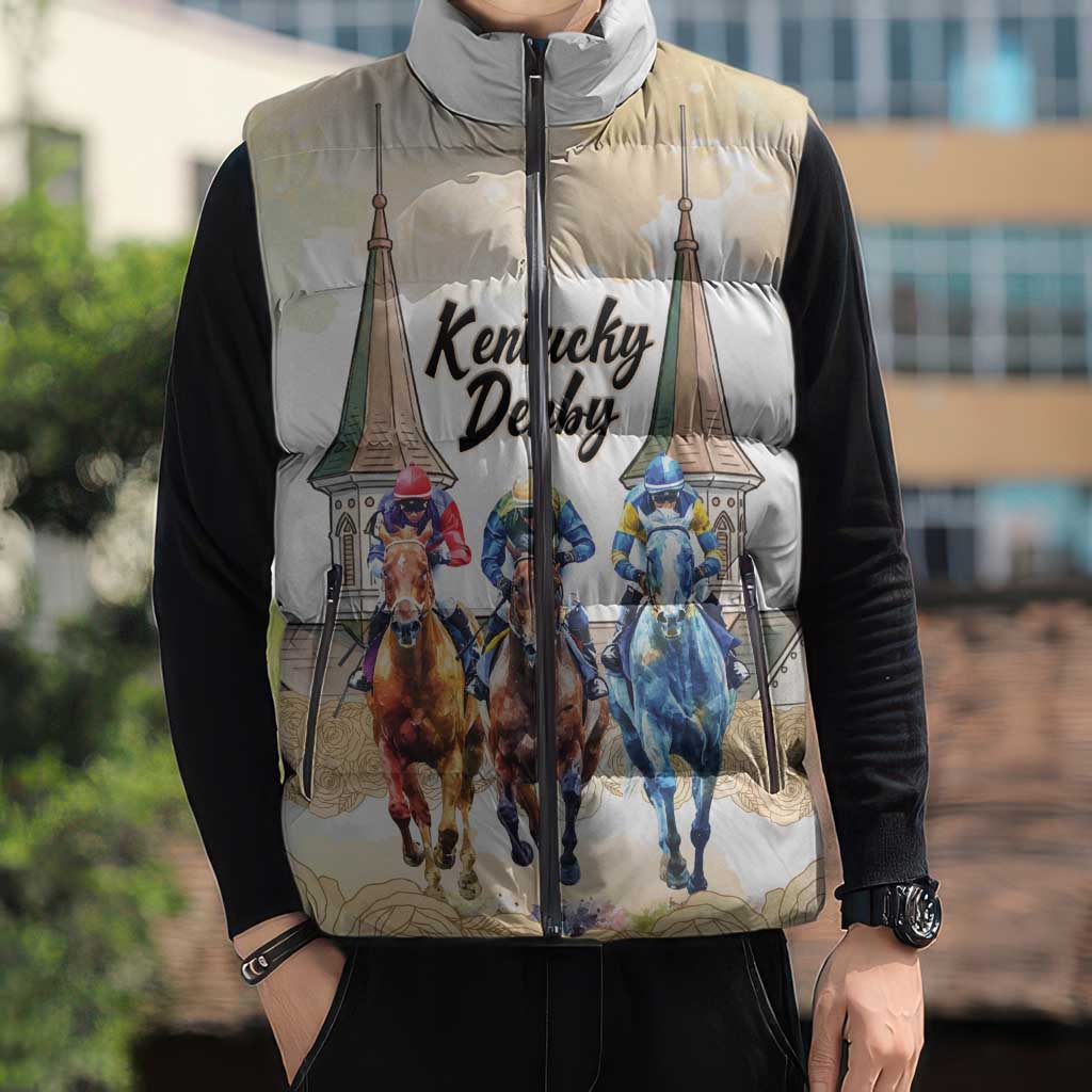 Kentucky Horse Racing Personalized Sleeveless Puffer Jacket Churchill Downs Roses Pastel Yellow