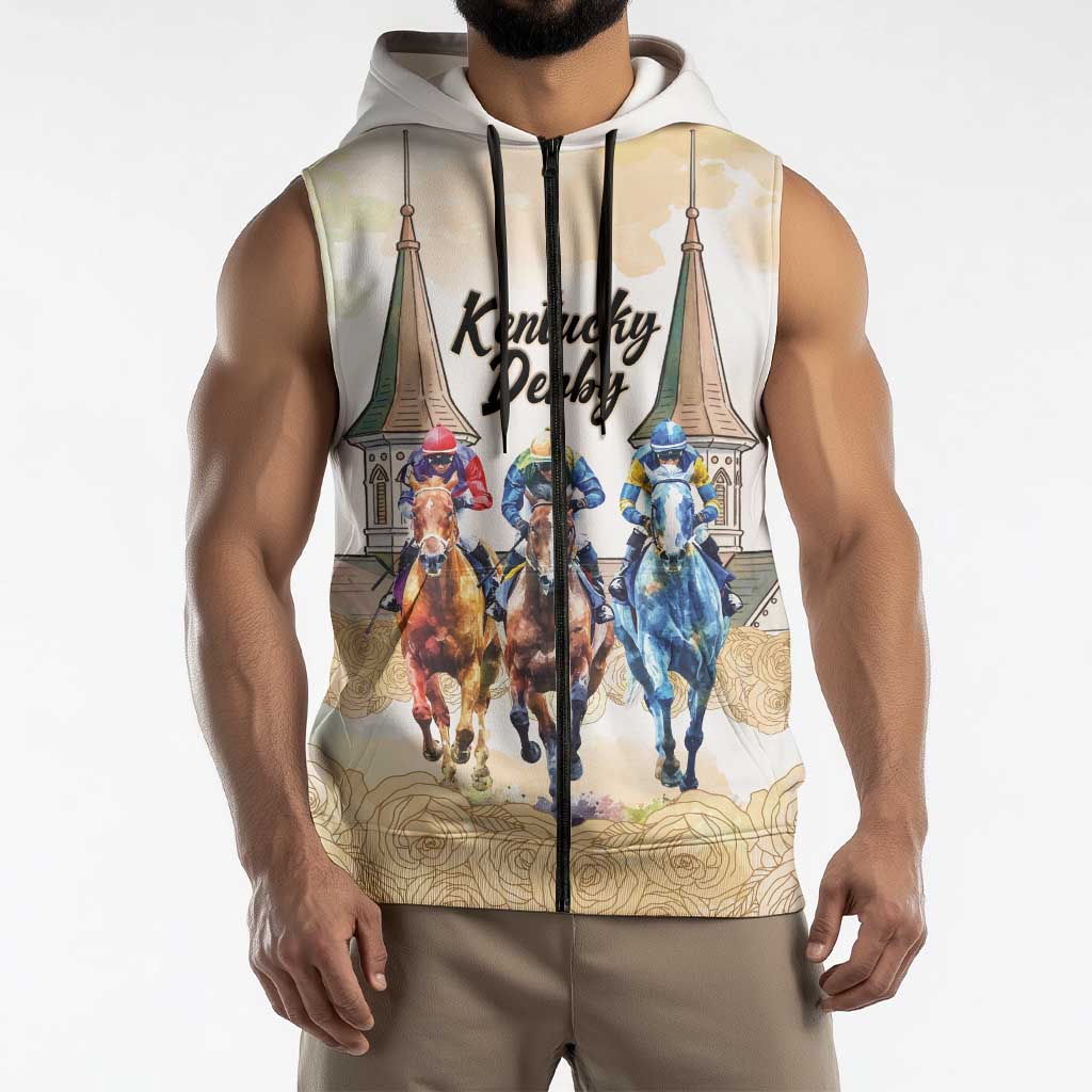 Kentucky Horse Racing Personalized Sleeveless Zip Hoodie Churchill Downs Roses Pastel Yellow