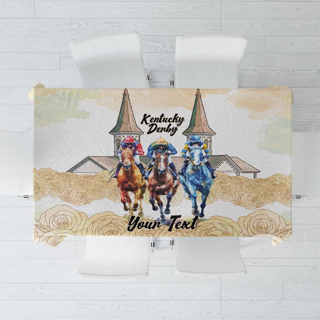 Kentucky Horse Racing Personalized Tablecloth Churchill Downs Roses Pastel Yellow