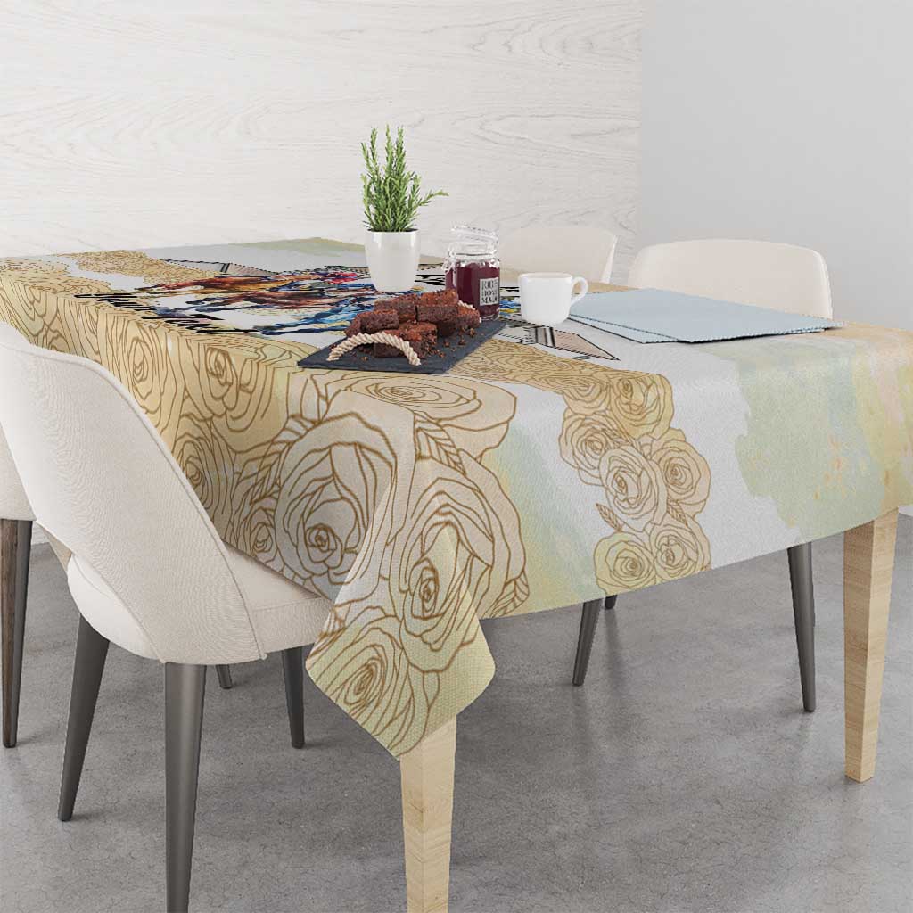 Kentucky Horse Racing Personalized Tablecloth Churchill Downs Roses Pastel Yellow