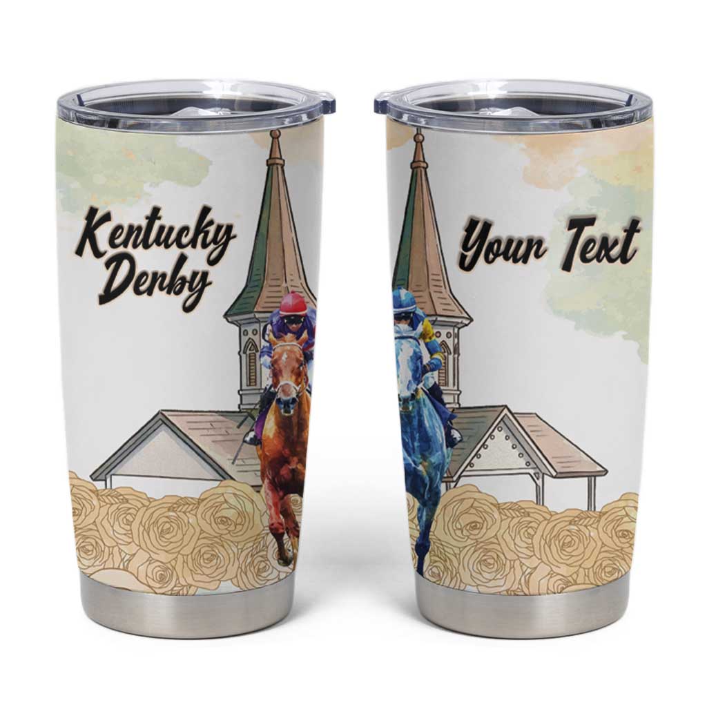 Kentucky Horse Racing Personalized Tumbler Cup Churchill Downs Roses Pastel Yellow
