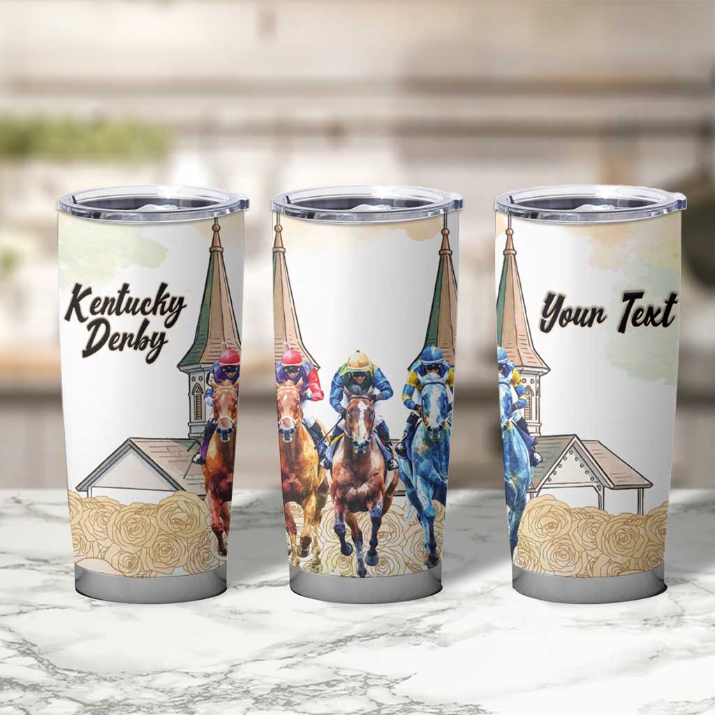 Kentucky Horse Racing Personalized Tumbler Cup Churchill Downs Roses Pastel Yellow