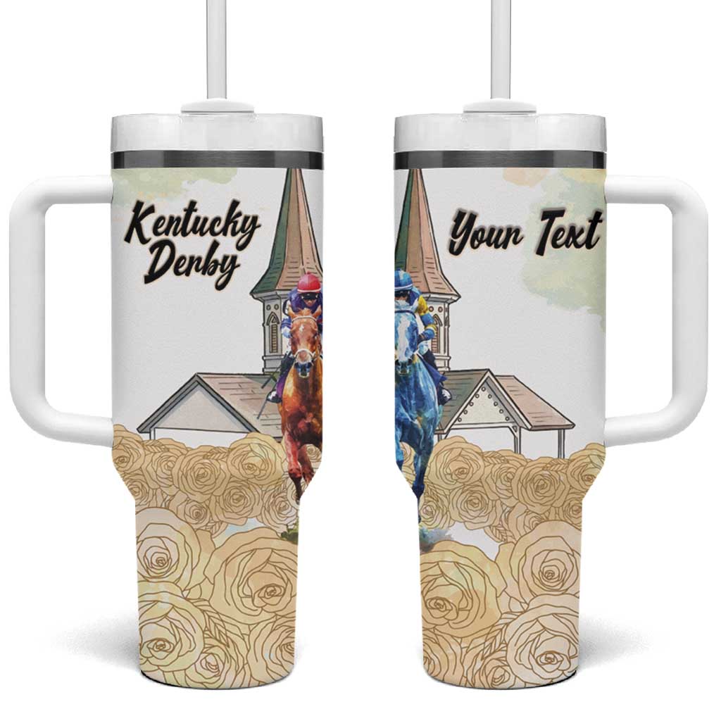 Kentucky Horse Racing Personalized Tumbler With Handle Churchill Downs Roses Pastel Yellow
