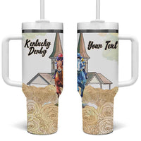 Kentucky Horse Racing Personalized Tumbler With Handle Churchill Downs Roses Pastel Yellow