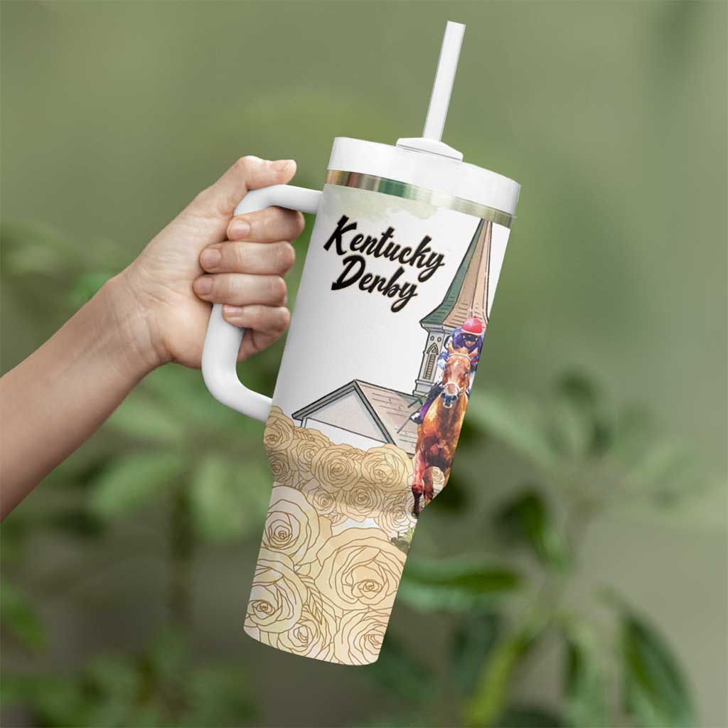 Kentucky Horse Racing Personalized Tumbler With Handle Churchill Downs Roses Pastel Yellow