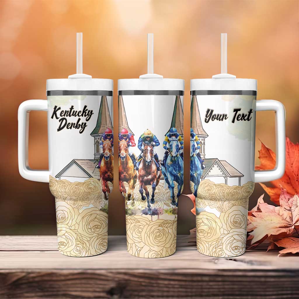 Kentucky Horse Racing Personalized Tumbler With Handle Churchill Downs Roses Pastel Yellow