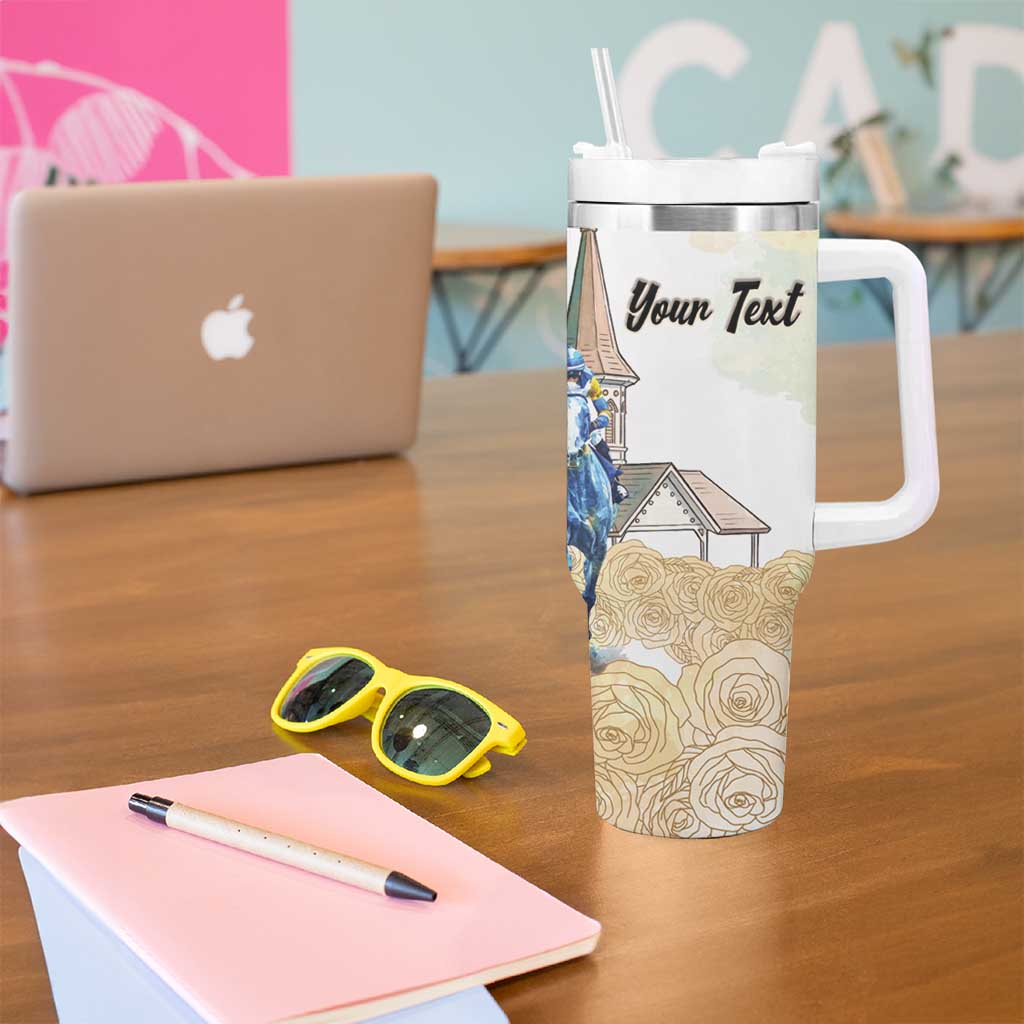 Kentucky Horse Racing Personalized Tumbler With Handle Churchill Downs Roses Pastel Yellow