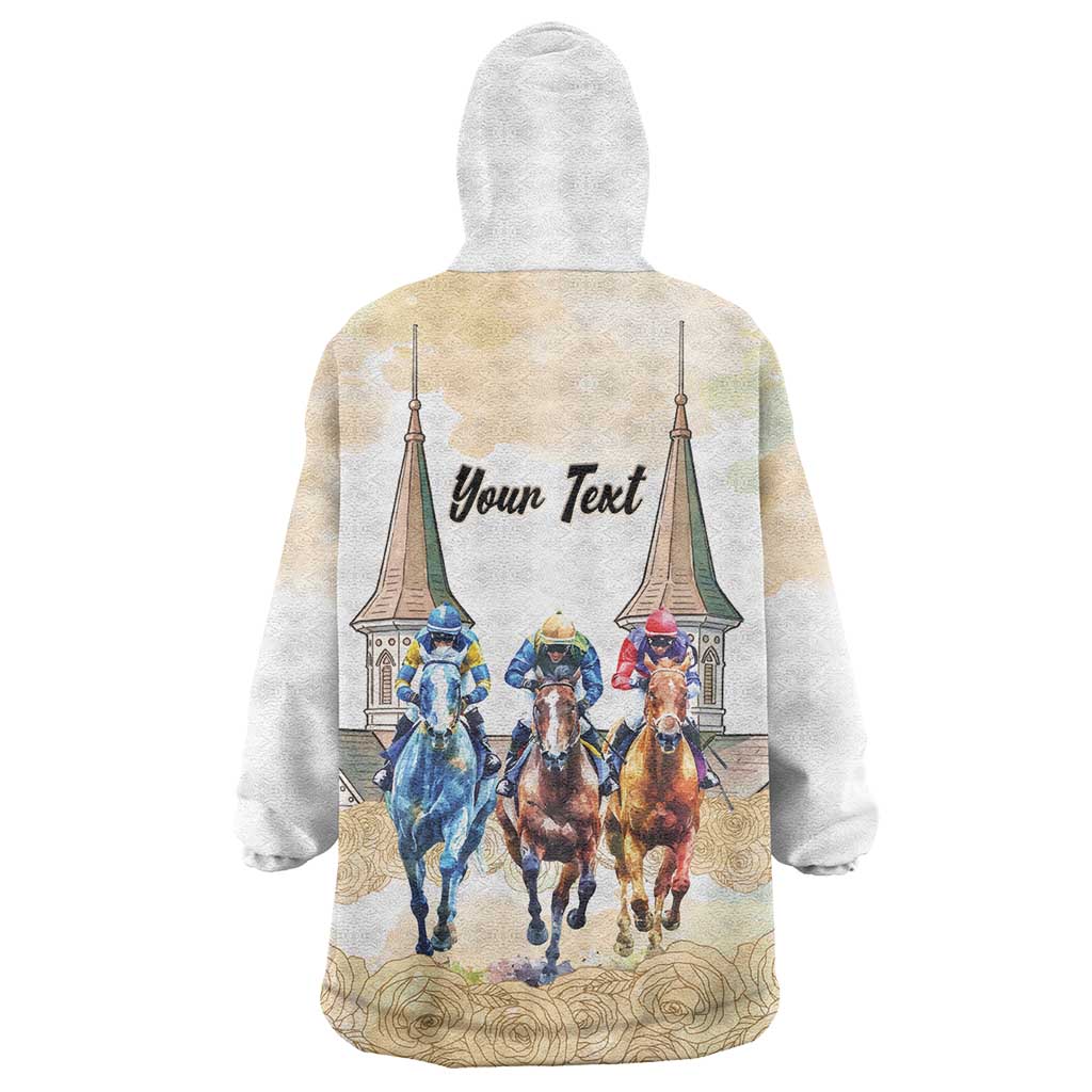 Kentucky Horse Racing Personalized Wearable Blanket Hoodie Churchill Downs Roses Pastel Yellow