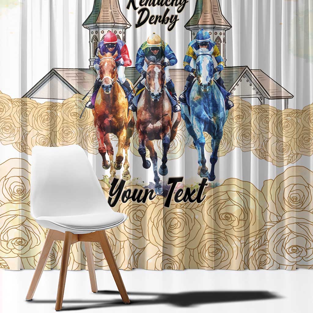 Kentucky Horse Racing Personalized Window Curtain Churchill Downs Roses Pastel Yellow