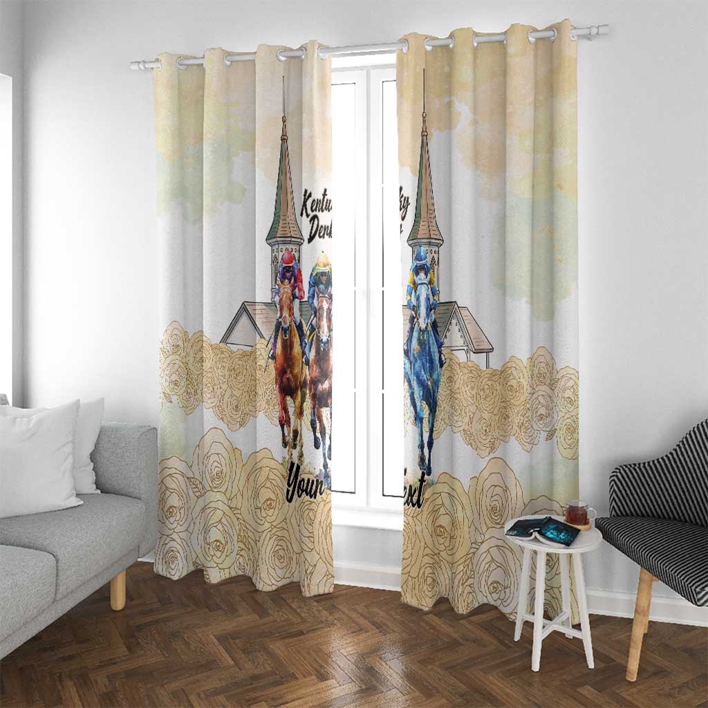 Kentucky Horse Racing Personalized Window Curtain Churchill Downs Roses Pastel Yellow