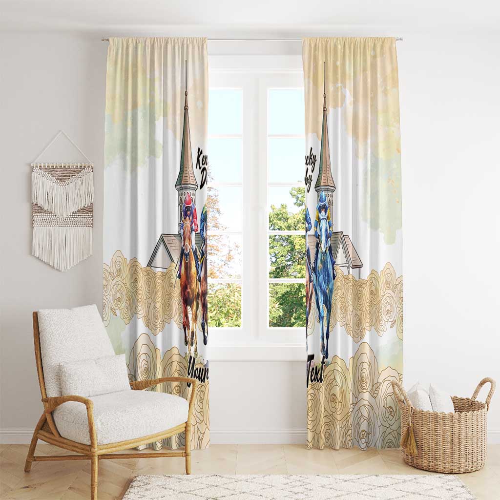Kentucky Horse Racing Personalized Window Curtain Churchill Downs Roses Pastel Yellow