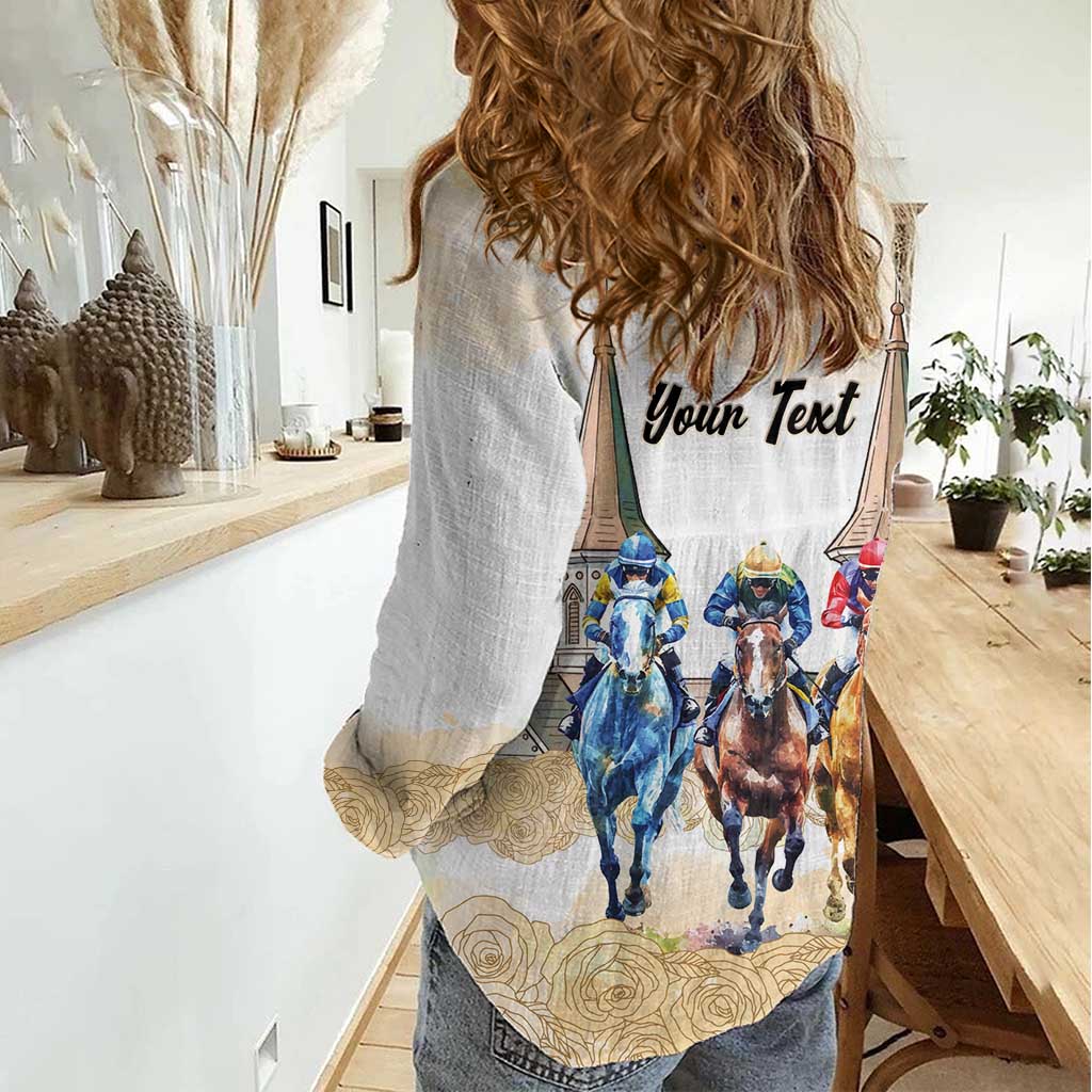 Kentucky Horse Racing Personalized Women Casual Shirt Churchill Downs Roses Pastel Yellow