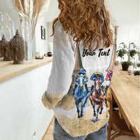 Kentucky Horse Racing Personalized Women Casual Shirt Churchill Downs Roses Pastel Yellow