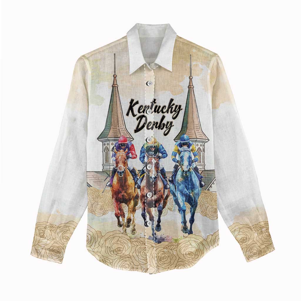 Kentucky Horse Racing Personalized Women Casual Shirt Churchill Downs Roses Pastel Yellow