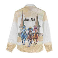 Kentucky Horse Racing Personalized Women Casual Shirt Churchill Downs Roses Pastel Yellow