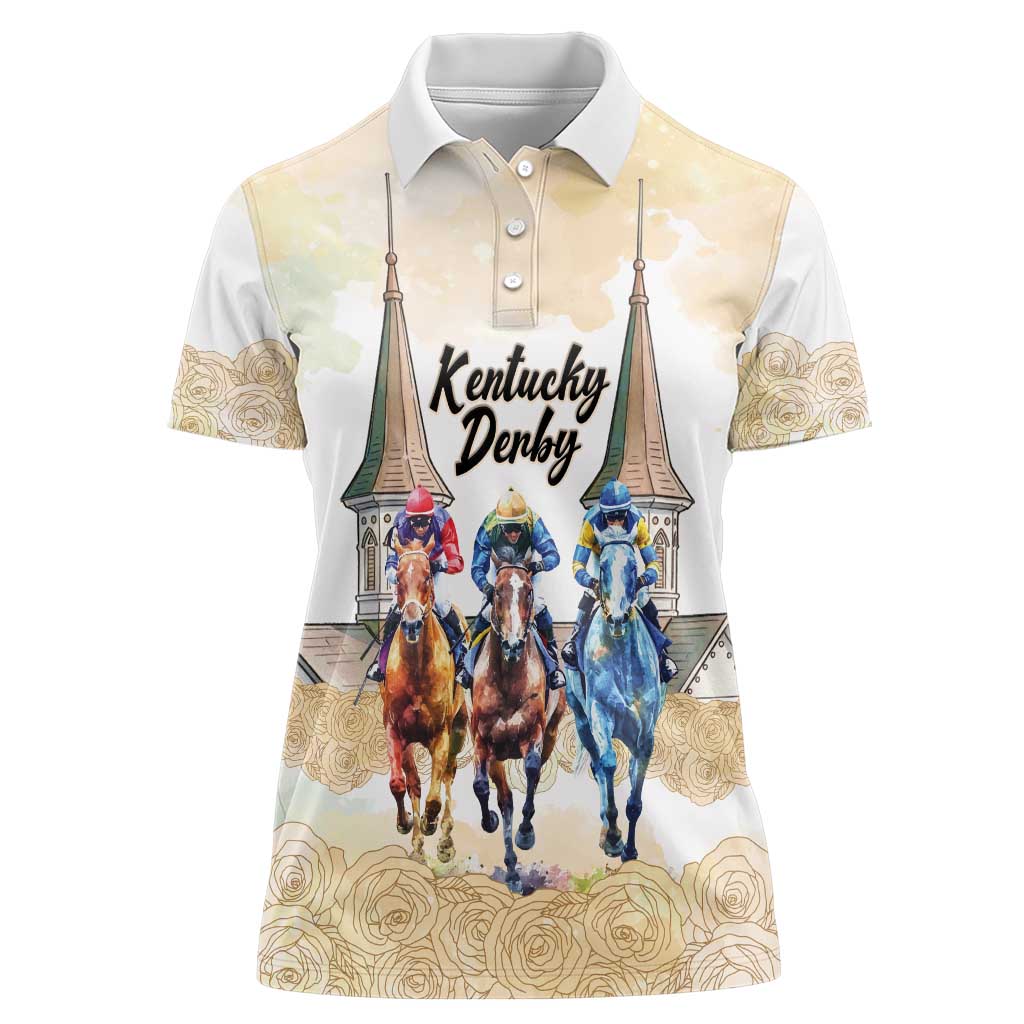 Kentucky Horse Racing Personalized Women Polo Shirt Churchill Downs Roses Pastel Yellow